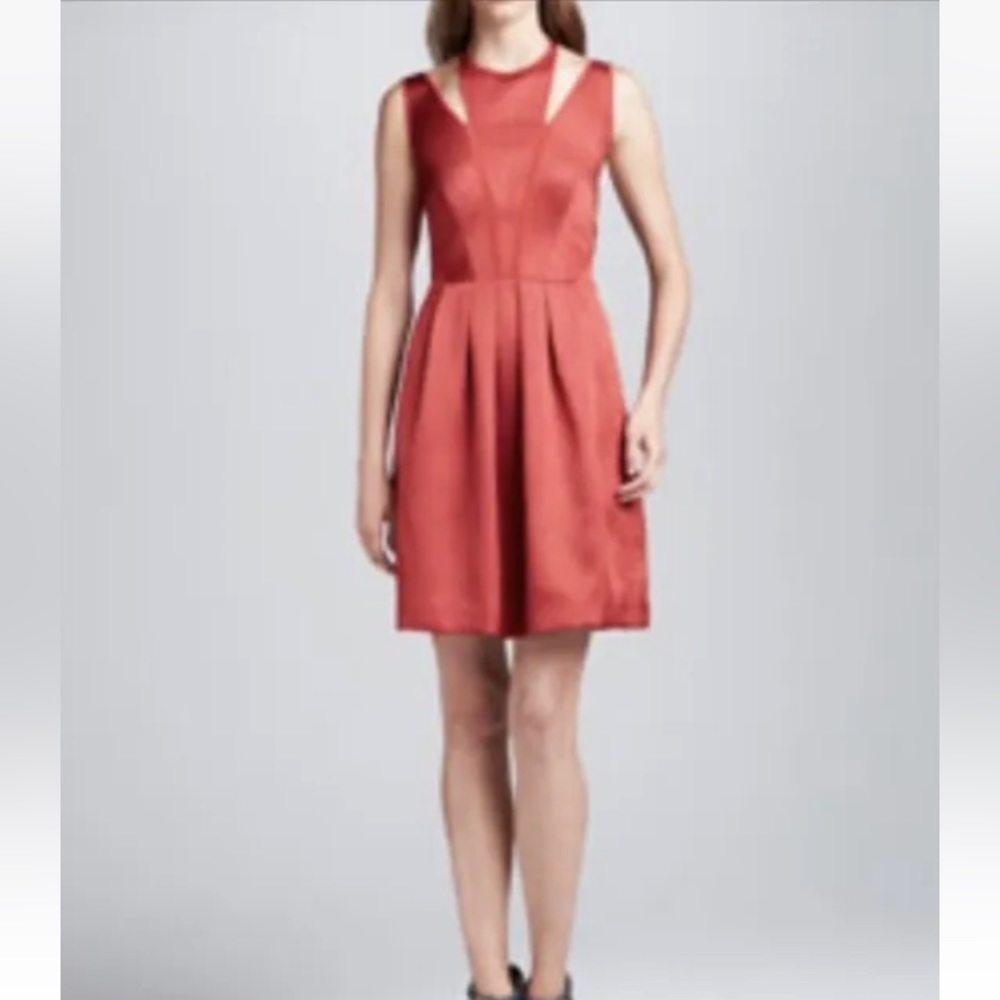 REBECCA TAYLOR TEXTURED SATIN MINI DRESS sz 4 in color persimmon NWT $425